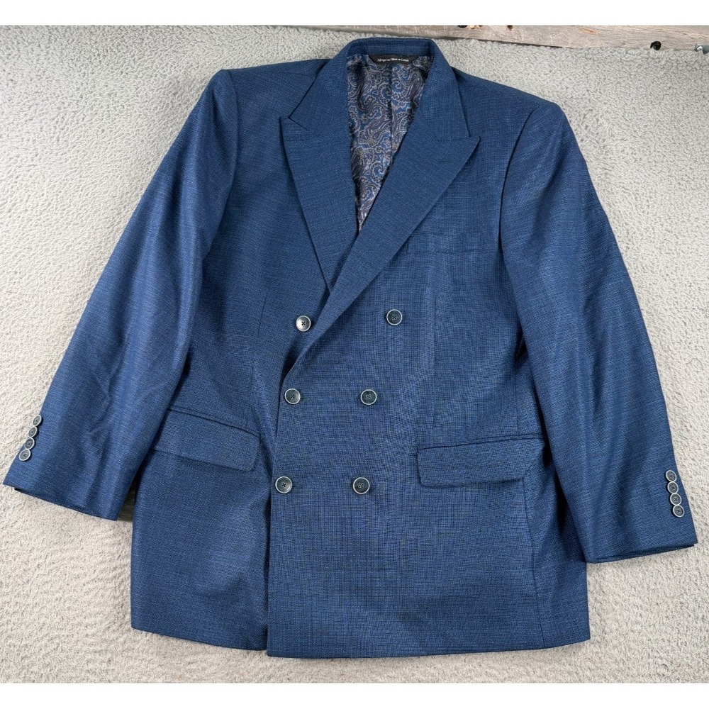VTG‎ Maus & Hoffman Double Breasted Blazer Mens 42R Blue Check Wool Union Made